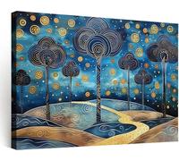 Wall Art Canvas Prints Impressionist Starry Night Forest, Framed Wall Decoration 100x70 cm, Artwork Picture Posters for Living Room Bedroom Study