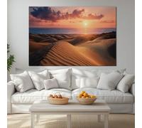 Wall Art Canvas Prints Landscape Sand Dunes Sunset, Framed Wall Decoration 90x60 cm, Orange Artwork Picture Posters for Living Room Bedroom Apartment Office Hallway