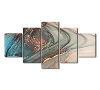 Wall Art Canvas Prints Modern Abstract Wall Decor Canvas Wall Art Water Flow Shape Modern Blue Gold Marble Pattern Wall Art for Living Room Bedroom Gallery Wrapped Framed Ready to Hang(60"Wx32"H)