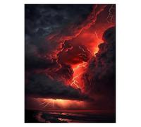Wall Art Canvas Prints Natural Disaster Apocalyptic Storm Posters Prints Lightning Over Ocean Canvas Painting Wall Art Pictures Home Living Room Decor(U,50x70cm)