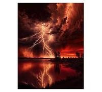 Wall Art Canvas Prints Natural Disaster Apocalyptic Storm Posters Prints Lightning Over Ocean Canvas Painting Wall Art Pictures Home Living Room Decor(A,50x70cm)