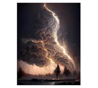 Wall Art Canvas Prints Natural Disaster Apocalyptic Storm Posters Prints Lightning Over Ocean Canvas Painting Wall Art Pictures Home Living Room Decor(T,50x70cm)