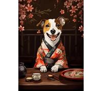 Wall Art Canvas Prints Retro Japan Style Dog Eating Japanese Food Poster Prints Canvas Painting Animal Wall Art Picture Kitchen Dining Room Home Decor(M,20x30cm)