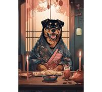 Wall Art Canvas Prints Retro Japan Style Dog Eating Japanese Food Poster Prints Canvas Painting Animal Wall Art Picture Kitchen Dining Room Home Decor(K,50x70cm)
