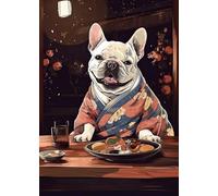 Wall Art Canvas Prints Retro Japan Style Dog Eating Japanese Food Poster Prints Canvas Painting Animal Wall Art Picture Kitchen Dining Room Home Decor(Q,40x60cm)