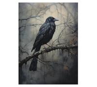 Wall Art Canvas Prints Terror Dark Blackbirds Oil Posters Classic Crow Prints Gothic Canvas Painting Wall Art Pictures Home Living Room Decor(D,50x70cm)
