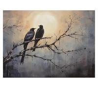 Wall Art Canvas Prints Terror Dark Blackbirds Oil Posters Classic Crow Prints Gothic Canvas Painting Wall Art Pictures Home Living Room Decor(F,50x70cm)