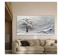 Wall Art Canvas Prints White Abstract Tower Tree Painting On Canvas 3D Textured Wall Art Snowscape No Frame Print Poster,Living Room Decor(B,60x120CM)