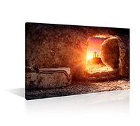 Wall Art Christian Cross Pictures Home Decor 1 Pieces Jesus Resurrection Black and White Wall Art Sunset Jesus Cros Wall Art Posters and Prints Stretched and Framed Ready to Hang (16"Wx24"H)