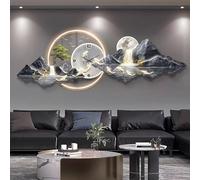 Wall Art Clock Decor with Light,Plug-in Power Illuminated Mountain Landscape Wall Decorative,Fake Tree Moon,Acrylic crystal porcelain craft for Living Room