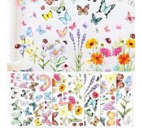 Wall Art Decals, 6Pcs Flower Wall Stickers, 30x20cm Garden Flower Walls Decals Colorful Butterfly Wallstickers for Girls Bedroom Living Room Hallway Office Sofa Backdrop