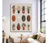 Wall Art Decor Abstract Canvas Pictures, Flower Pots Plants Wall Painting Minimalism Poster Prints Light Gray Artwork for Living Room Home Decorative 16x20in, Frameless