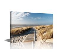 Wall Art Decor Boardwalk Wooden Path to the Sea Sandy Beach Canvas Pictures Artwork Framed Seaside Print Painting Home Decor for Home Decor(16x24in)