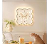 Wall Art Decor Clock, Modern Wall Hanging Painting, Plug-in Power Supply Relief LED Decorative Painting for Living Room, Bedroom(Green) (Beige)