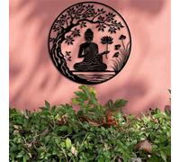 Wall Art Decor Modern Metal Buddha Statue Lotus ation, 15.74x15.74 Inches, Zen Bodhi Tree Sculpture with Intricate Design, Zen Home, Indoor Outdoor