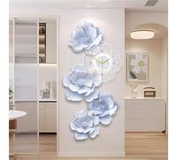 Wall Art Decor Wall Clock Flower-Shaped Ation Silent Ative Crystal Porcelain With Lights Suitable For Corridor Living Room Dining Room Blue 18.1 * 39.4In