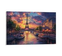 Wall Art Eiffel Tower Canvas Wall Art Bedroom Wall Decor Paris Giclee Artwork Wall Art Canvas Waterproof 08x12inch(20x30cm)