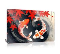 Wall Art Fall Decor Ready To Hang - Two Koi Fish Swim In A Yin-yang Pond With Red Maple Leaves Soft Area For Pool(30X40CM)