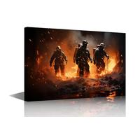 Wall Art Firefighters in Action Bravely Battling a Raging Inferno Bathroom Decor Wall Art Firefighter Wall Decor Artwork for Home Walls Stretched and Framed Canvas Wall Art Ready to Hang 24x16 in