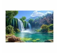 Wall Art For Bedroom Green Waterfall Mountain Abstract Canvas Prints Minimalist Artwork For Bedroom Office Home Decoration Canvas Natural Landscape(Cyan-blue)-40x60cm1 Unframed