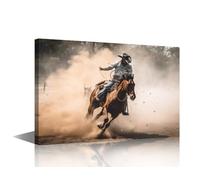 Wall Art for Living Room 1 Panel Man in a Cowboy Hat Riding a Horse Pictures Print on Canvas for Living Room Bedroom Decorations, Wooden Framed Gallery-Wrapped Ready to Hang, 24" Wx16 H