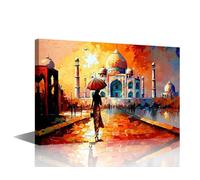 Wall Art for Living Room 1 Panels Indian Landscape Inspired in a Taj Mahal Posters and Prints, Oil Painting Style Artwork for Home Wall Decoration, Framed Gallery-Wrapped, 36"Wx24"H