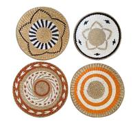 wall art for living room, 4Pcs Seagrass Woven Wall Baskets,Decorative Grass Plates for Decor,Boho Hanging Basket Round Trivets