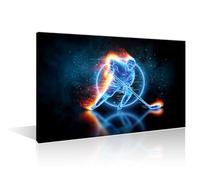 Wall Art for Living Room Abstract Holographic Ice Hockey Player Bedroom Wall Decor Sports Wall Paintings for Office Print On Canvas Modern Artwork Stretched and Framed Ready to Hang, (16" Wx24 H)