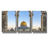 Wall Art for Living Room Al-Aqsa Mosque Home Decor Muslim Pictures for Bedroom 3 Panel Canvas Contemporary Artwork Dome of the Rock Wall Decorations for Living Room Ready to Hang 12X16X3 INCH