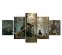 Wall Art for Living Room Animal Painting Bears Play in Forest Broken Tree Pictures Canvas Wall Art 5 Panel Art Prints Modern Artwork on Canvas Wall Decor Framed Gallery Wrapped Ready to Hang 60"Wx32"H