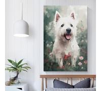 Wall Art for Living Room Beach Canvas Art Wall Decor Westie Dog Pictures Print on Canvas Painting Artwork Stretched Ready to Hang 08x12inch(20x30cm)