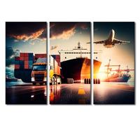 Wall Art for Living Room Global Business Logistics Import Export and Container Cargo Freight Ship During Loading Pictures Print on Canvas for Home Office Decor Gallery-Wrapped Ready to Hang 60x40 in