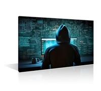 Wall Art for Living Room Large Hacker Cyber Attack Digital Code Painting Framed Digital Network Artwork Network Security Canvas Print for Living Room Bedroom Home Decorations Wall Decor 24"Wx36"H