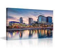 Wall Art for Living Room Manchester Skyline Wall Paintings Panoramic Night Downtown Pictures for Bedroom Canvas Wall Art Modern Artwork Framed Ready to Hang Posters and Prints (36"W x 24"H)