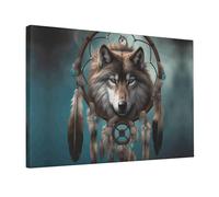 Wall Art for Living Room Modern Canvas Poster Prints 3D Wolf Dream Catcher Aesthetic Wall Decor for Bedroom Bathroom Canvas Print Painting Picture Home Decor Framed Artwork 12"x 18"