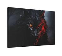 Wall Art for Living Room Modern Canvas Poster Prints Big black wolf with red eyes Aesthetic Wall Decor for Bedroom Bathroom Canvas Print Painting Picture Home Decor Framed Artwork 12"x 18"