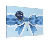 Wall Art for Living Room Modern Canvas Poster Prints Blue Floral Bow Aesthetic Wall Decor for Bedroom Bathroom Canvas Print Painting Picture Home Decor Framed Artwork 12"x 18"