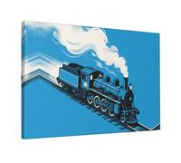 Wall Art for Living Room Modern Canvas Poster Prints blue Steam train Aesthetic Wall Decor for Bedroom Bathroom Canvas Print Painting Picture Home Decor Framed Artwork 12"x 18"