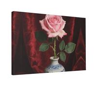 Wall Art for Living Room Modern Canvas Poster Prints Charming Pink Rose Aesthetic Wall Decor for Bedroom Bathroom Canvas Print Painting Picture Home Decor Framed Artwork 12"x 18"