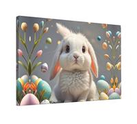 Wall Art for Living Room Modern Canvas Poster Prints Cute Easter Bunny Aesthetic Wall Decor for Bedroom Bathroom Canvas Print Painting Picture Home Decor Framed Artwork 12"x 18"