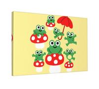 Wall Art for Living Room Modern Canvas Poster Prints Frog and Mushroom (2) Aesthetic Wall Decor for Bedroom Bathroom Canvas Print Painting Picture Home Decor Framed Artwork 12"x 18"