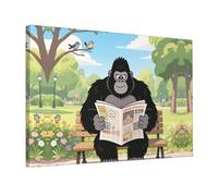 Wall Art for Living Room Modern Canvas Poster Prints Gorilla Reading Newspaper Aesthetic Wall Decor for Bedroom Bathroom Canvas Print Painting Picture Home Decor Framed Artwork 12"x 18"