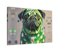 Wall Art for Living Room Modern Canvas Poster Prints Green Polka Dot Pug Aesthetic Wall Decor for Bedroom Bathroom Canvas Print Painting Picture Home Decor Framed Artwork 12"x 18"
