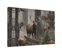 Wall Art for Living Room Modern Canvas Poster Prints Hunting Deer Bear Elk Aesthetic Wall Decor for Bedroom Bathroom Canvas Print Painting Picture Home Decor Framed Artwork 12"x 18"