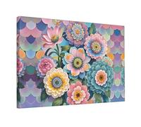 Wall Art for Living Room Modern Canvas Poster Prints Scales and flowers pattern Aesthetic Wall Decor for Bedroom Bathroom Canvas Print Painting Picture Home Decor Framed Artwork 12"x 18"