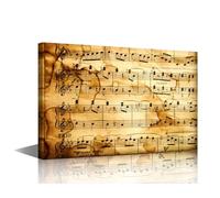 Wall Art for Living Room Piano Keys Music Notes HD Printed on Canvas Musical Notes Grunge Background Pictures Paintings Modern Home Decor Frame Stretched Gallery-Wrapped Ready to Hang 24x16 in
