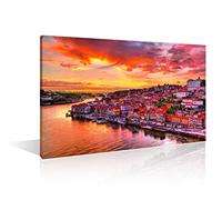 Wall Art for Living Room Portugal Lisbon Canvas Wall Art Lisbon Skyline Night View Wall Decorations Modern Prints Art Modern Cityscape at Sunset Home Decoration Framed Ready to Hang (16"Wx24"H)