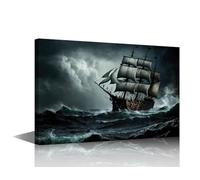 Wall Art for Living Room Seascape Bedroom Wall Decor Old Ship Sailing in Stormy Sea Wall Paintings for Office Sailboat Print On Canvas Modern Artwork Stretched and Framed Ready to Hang 24x16 in