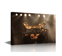 Wall Art for Living Room Set of Drums on Stage Home Decor Musical Instruments Canvas Wall Art Drum Kit Bedroom Decor 1 Piece Bathroom Decor Wall Art Artwork Framed Ready to Hang (16''Wx 24''H)