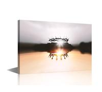 Wall Art for Living Room The Crown of Thorns Home Decor Jesus' Suffering Canvas Wall Art Death of Savior and Resurrected King Bedroom Decor 1 Piece Wall Art Artwork Framed Ready to Hang (16''Wx 24''H)